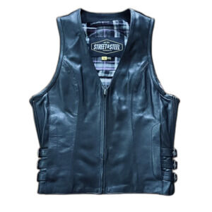 Street and Steel Leather Motorcycle Vest Jacket Men's Small Black Full Zip